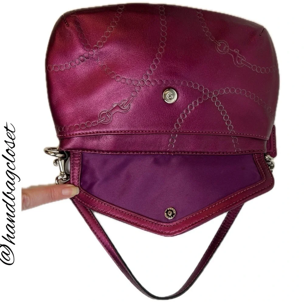 Coach Large Jewel leather Magenta Metallic Wristlet 44596 Clutch Bag